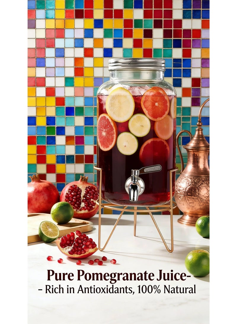 6L Ribbed Glass Drink Dispenser with 304 Stainless Steel Spigot & Gold Stand - Leak-Proof Beverage Jar for Party - Image 5